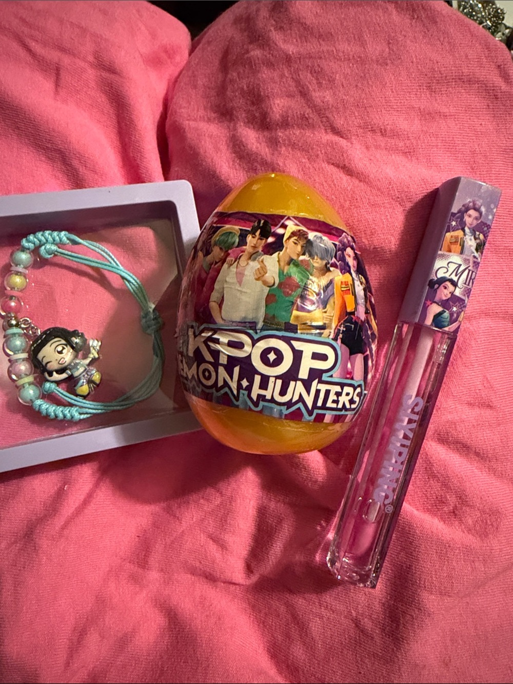 Yellow Surprise Egg Kids Accessory, kpop bracelet with box and kpop lip gloss